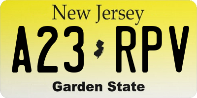NJ license plate A23RPV