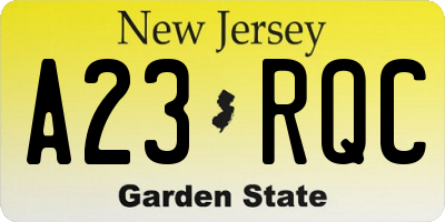 NJ license plate A23RQC