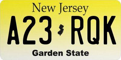 NJ license plate A23RQK
