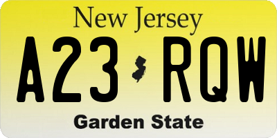 NJ license plate A23RQW
