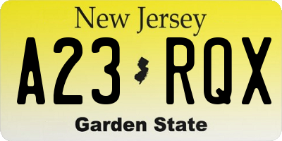 NJ license plate A23RQX