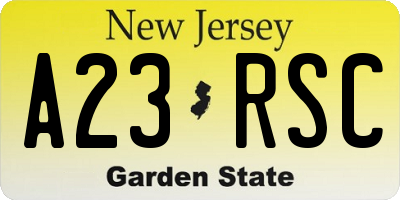 NJ license plate A23RSC