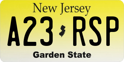 NJ license plate A23RSP