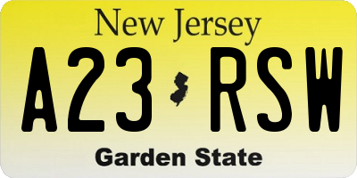 NJ license plate A23RSW