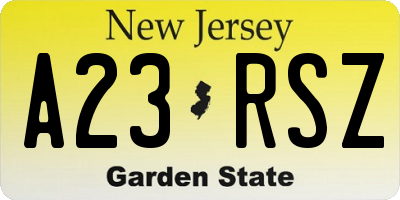 NJ license plate A23RSZ