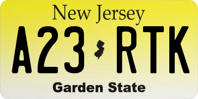 NJ license plate A23RTK