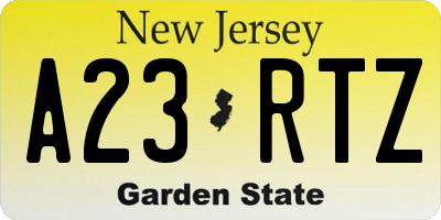 NJ license plate A23RTZ