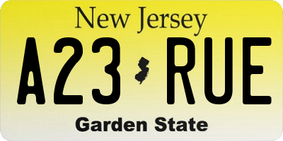 NJ license plate A23RUE