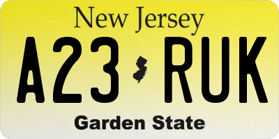 NJ license plate A23RUK