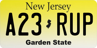 NJ license plate A23RUP