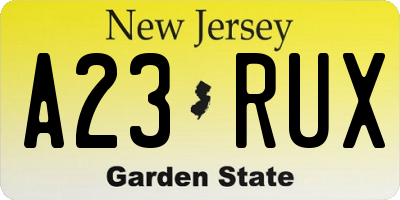 NJ license plate A23RUX