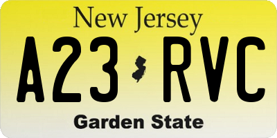 NJ license plate A23RVC