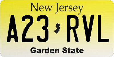 NJ license plate A23RVL
