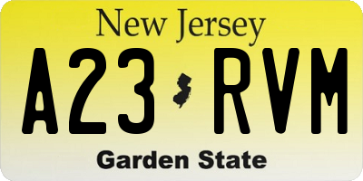 NJ license plate A23RVM