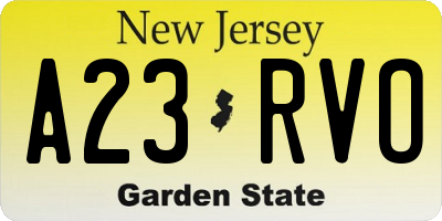 NJ license plate A23RVO