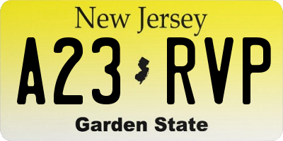 NJ license plate A23RVP