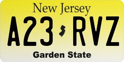 NJ license plate A23RVZ