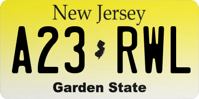 NJ license plate A23RWL