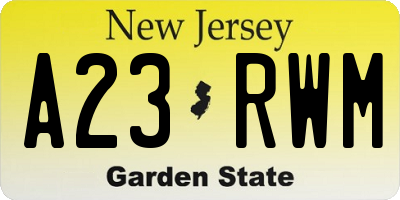 NJ license plate A23RWM