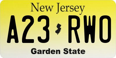 NJ license plate A23RWO