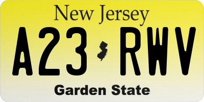 NJ license plate A23RWV