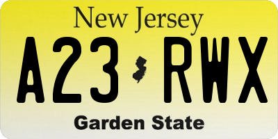 NJ license plate A23RWX