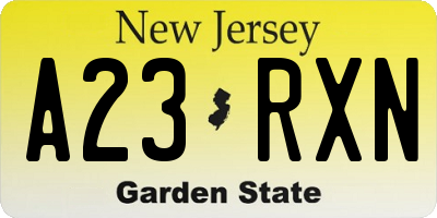 NJ license plate A23RXN