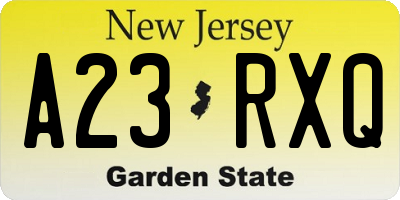 NJ license plate A23RXQ