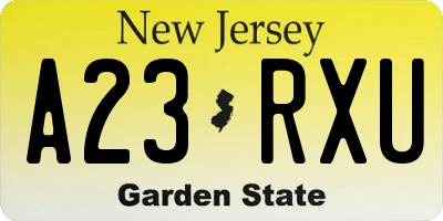 NJ license plate A23RXU