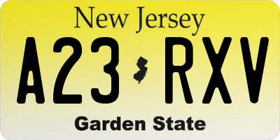 NJ license plate A23RXV