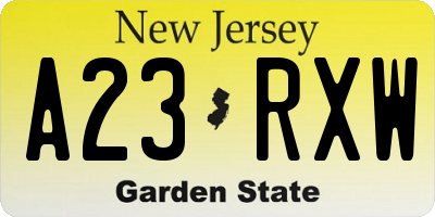 NJ license plate A23RXW