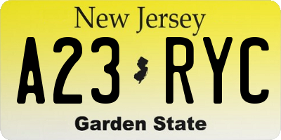 NJ license plate A23RYC
