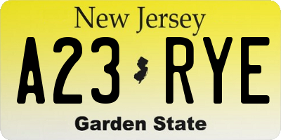NJ license plate A23RYE