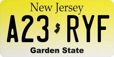 NJ license plate A23RYF