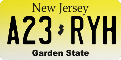 NJ license plate A23RYH