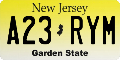 NJ license plate A23RYM