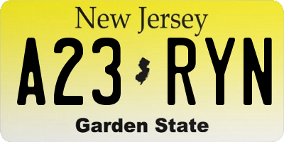 NJ license plate A23RYN