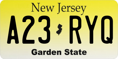 NJ license plate A23RYQ