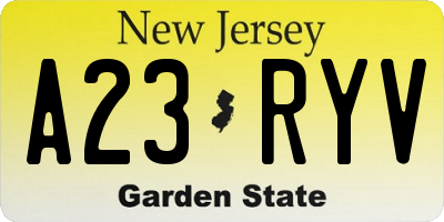 NJ license plate A23RYV