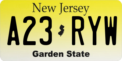 NJ license plate A23RYW