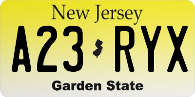 NJ license plate A23RYX