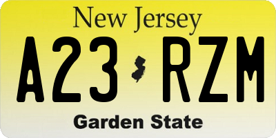 NJ license plate A23RZM