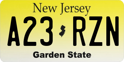 NJ license plate A23RZN