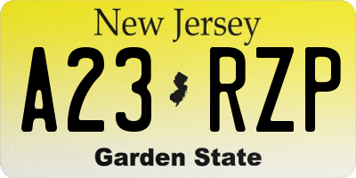 NJ license plate A23RZP