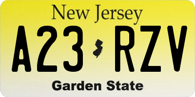 NJ license plate A23RZV
