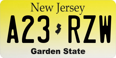 NJ license plate A23RZW