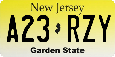 NJ license plate A23RZY