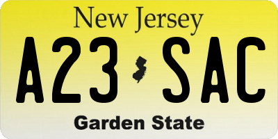 NJ license plate A23SAC