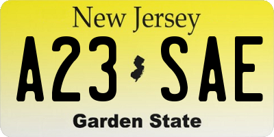 NJ license plate A23SAE