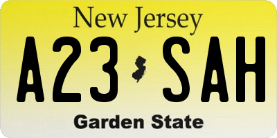 NJ license plate A23SAH